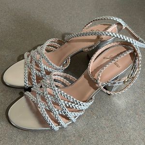 Jcrew Silver Strappy Braided Heels